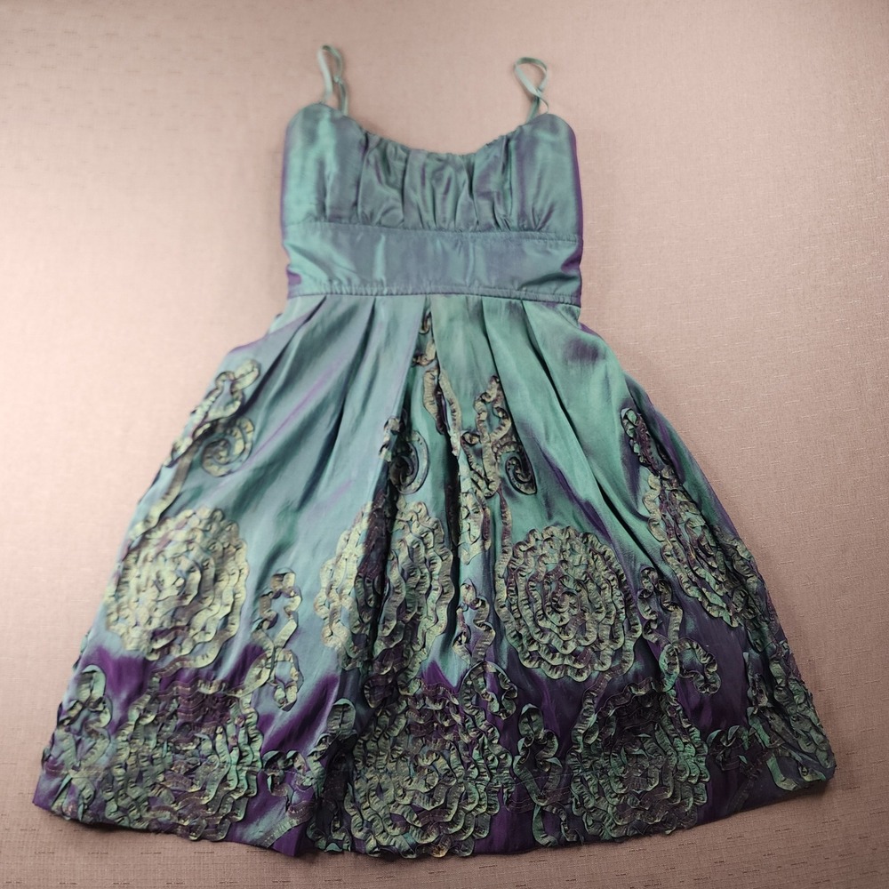 Ruby Rox Iridescent Blue Purple Dress Homecoming Formal Rosette Y2K Juniors 5